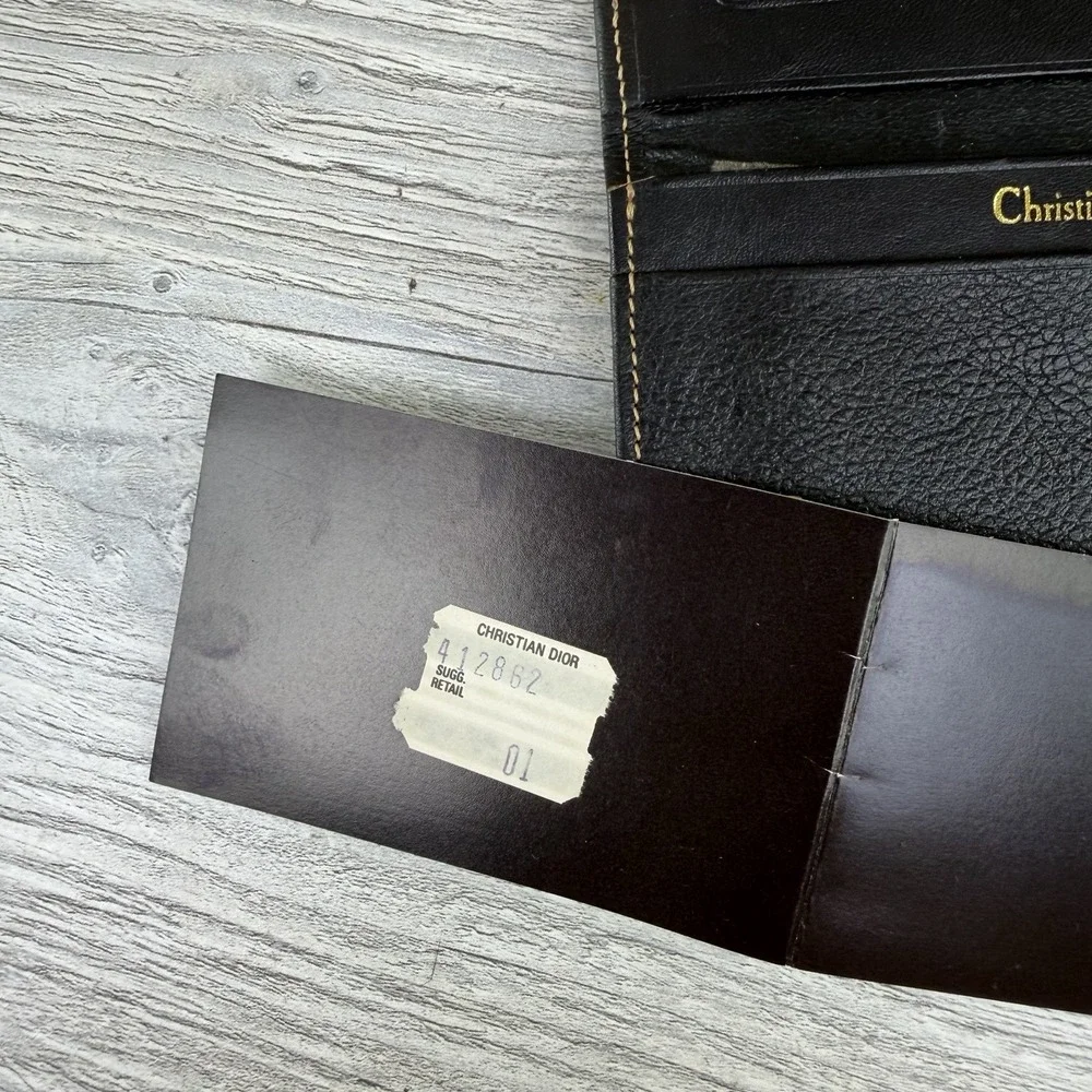 Vintage Christian Dior Leather Checkbook Cover Wallet Black Brown ID Holder